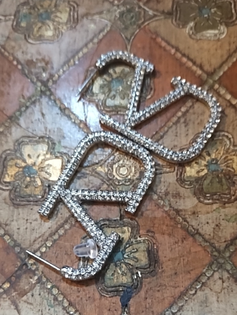 Rhinestone Letter Hoop Earrings - Silver Sparkle Letter V